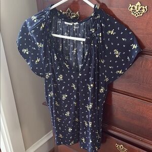 GAP Blue Flutter Sleeve Blouse Relaxed Fit